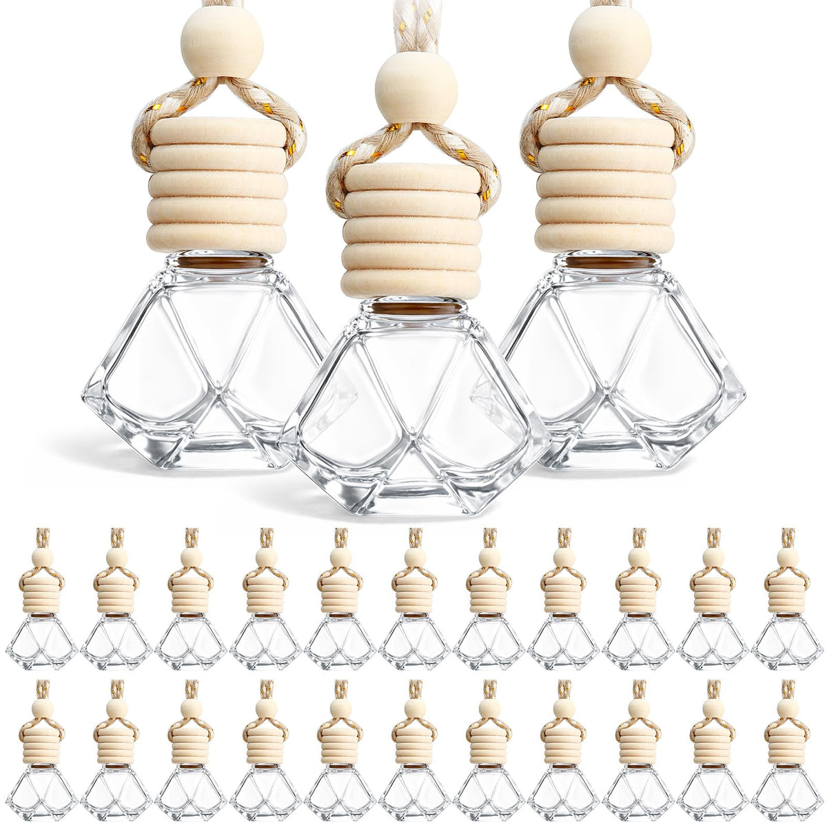 BBTO front view of 50 rhombus bottles showing quantity and clear glass benefit