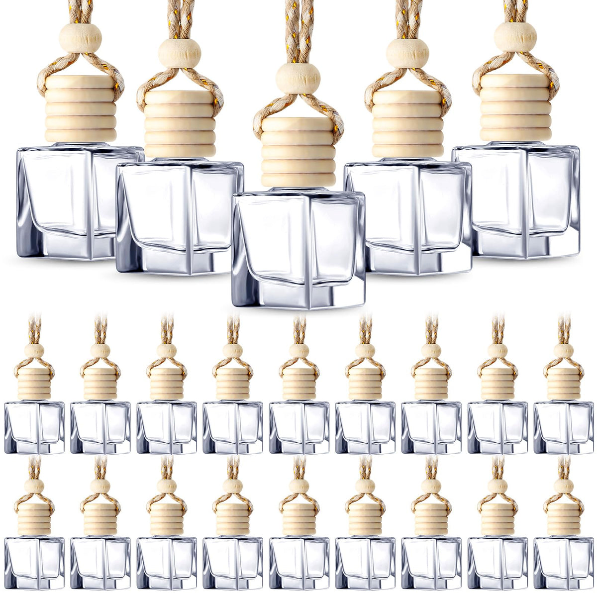 BBTO front view of 50-piece cube diffuser bottles showing set and accessories for easy refills