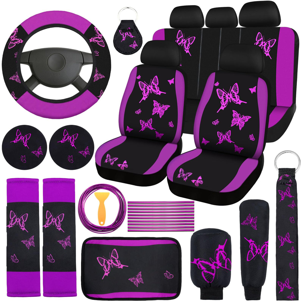 BBTO front seat cover purple black showing stylish protection benefit