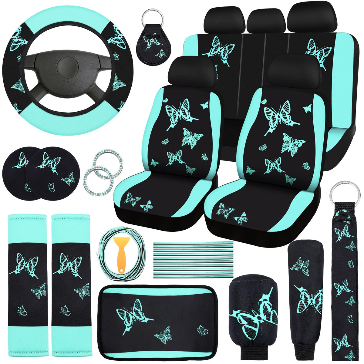 BBTO front seat view showing mint green black butterfly covers and a refreshed cabin look