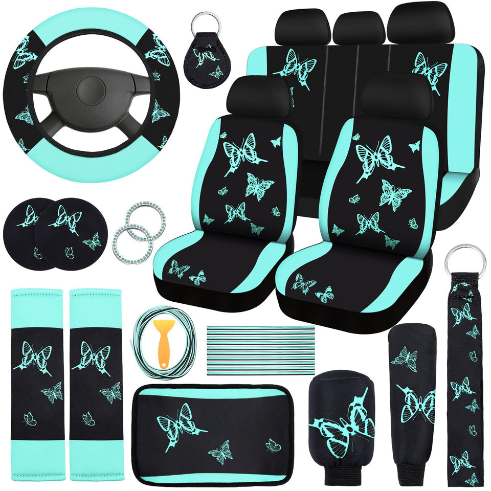 BBTO front seat view showing mint green black butterfly covers and a refreshed cabin look