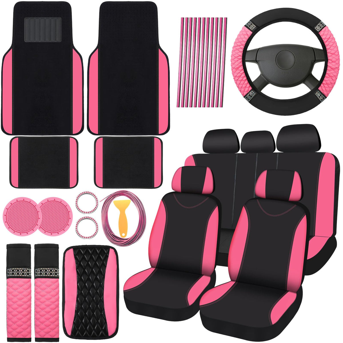 BBTO front view complete setup showing coordinated pink black glam and protection