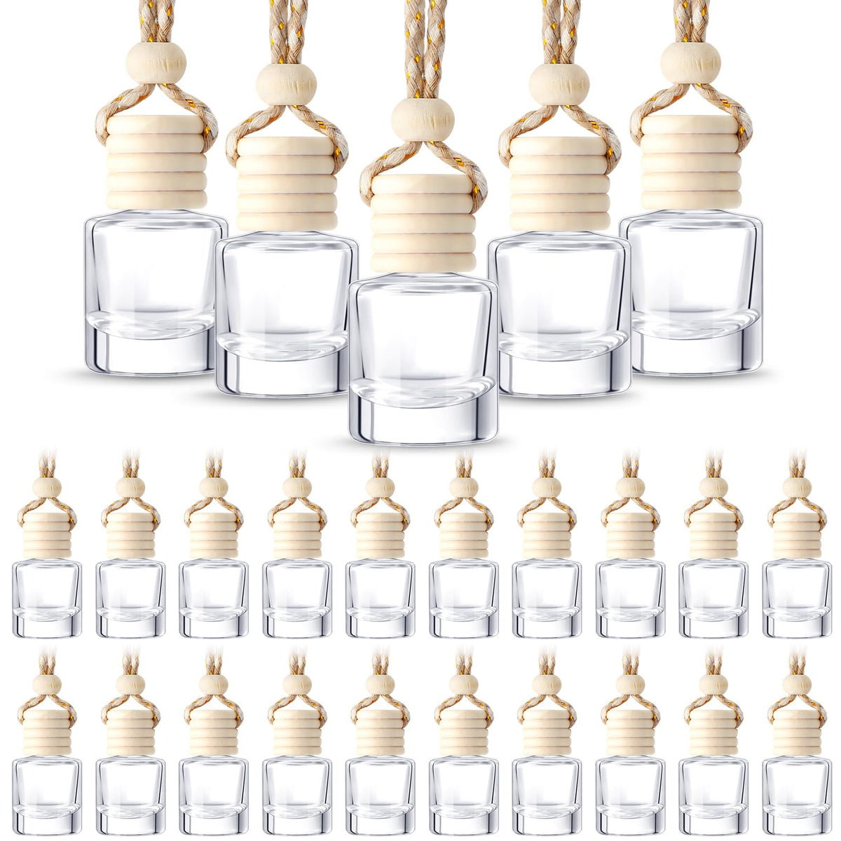 BBTO front view showing clear glass cylinders and wooden caps, easy refill visibility