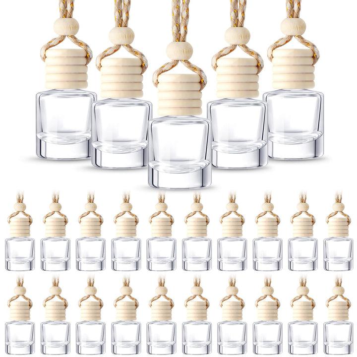 BBTO front view showing clear glass cylinders and wooden caps, easy refill visibility