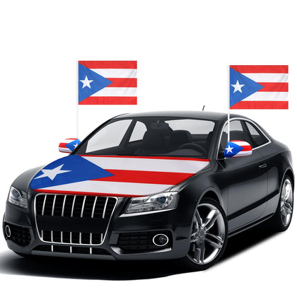 BBTO hood cover front view showing bold Puerto Rico flag and paint protection