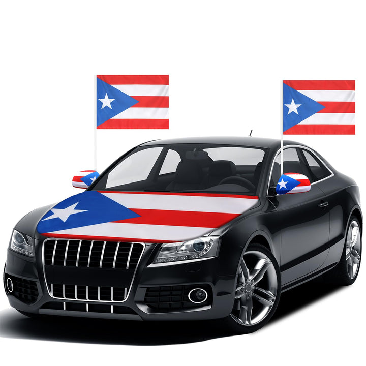 BBTO hood cover front view showing bold Puerto Rico flag and paint protection