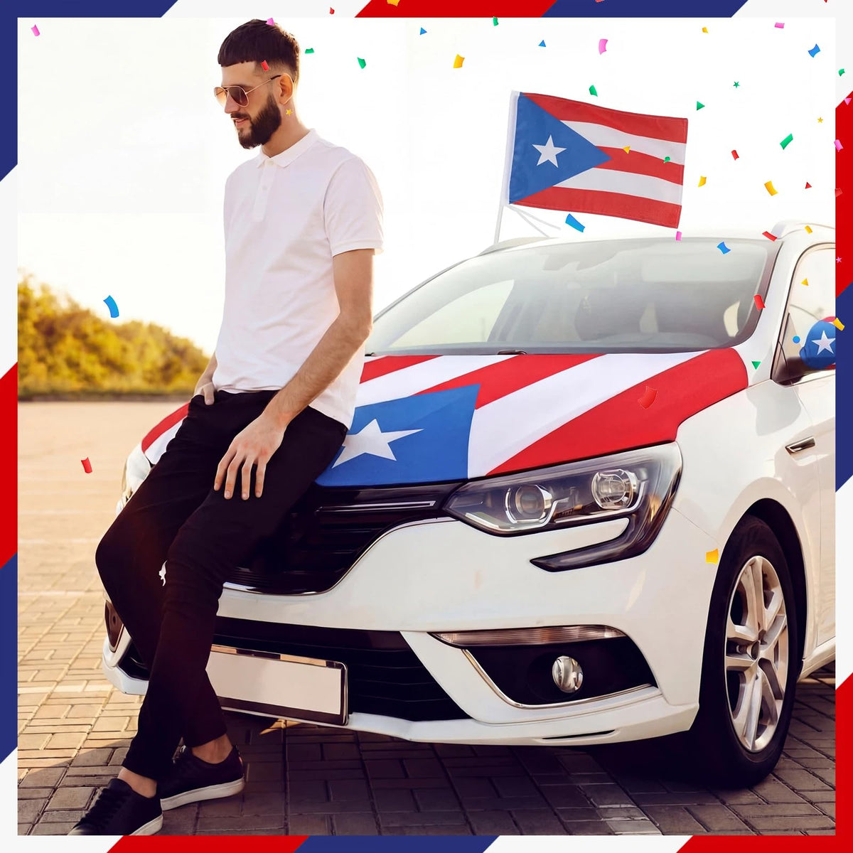 BBTO window flag on car in motion showing visible patriotic display