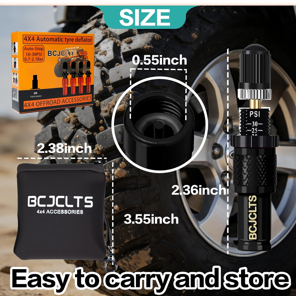 BCJCLTS deflator attached to truck tire on trail for consistent air-down performance