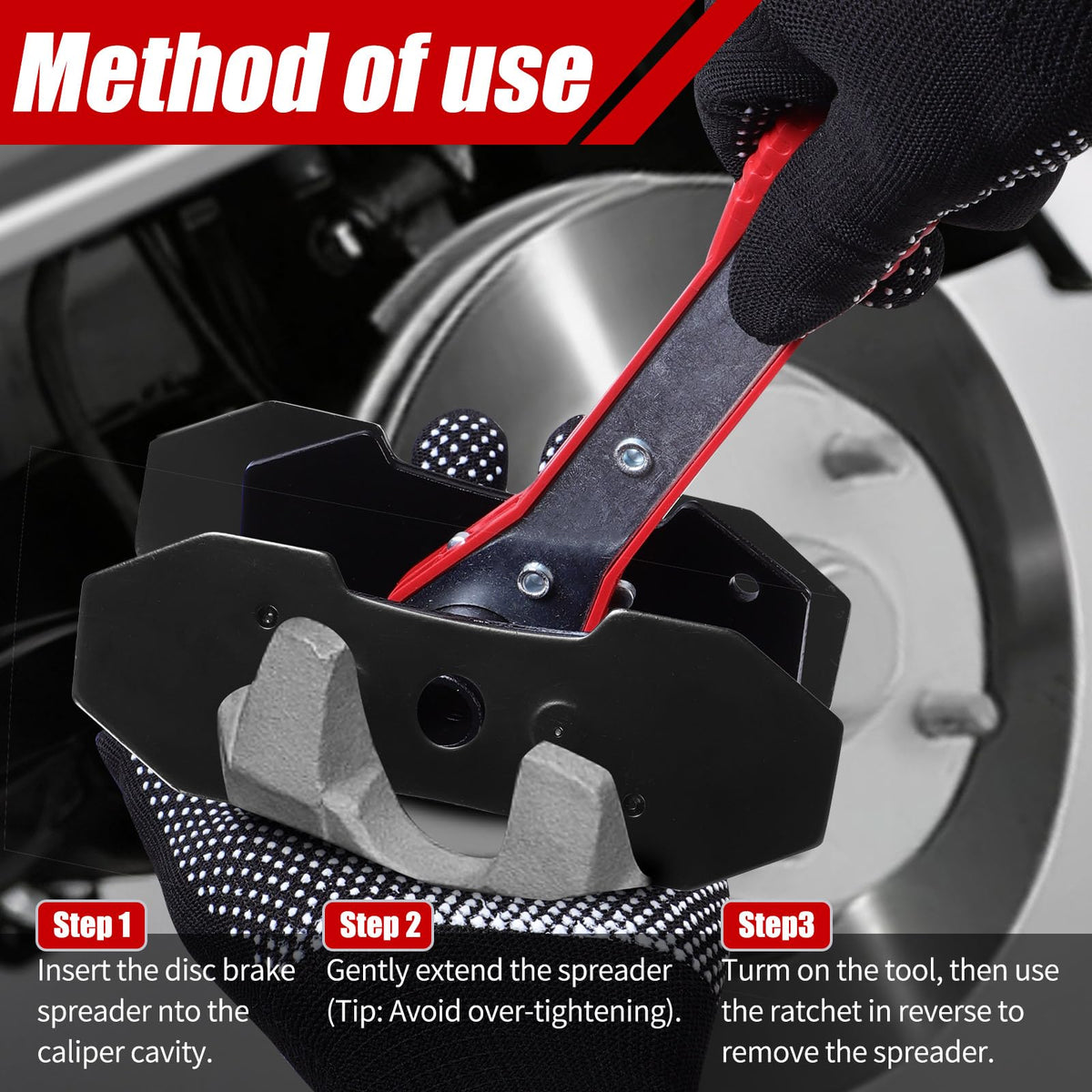 BCJCLTS tool compressing a brake piston showing safe, even piston retraction