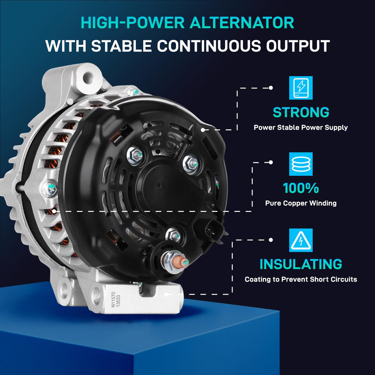 BDELI alternator installed in engine bay demonstrating direct-fit replacement