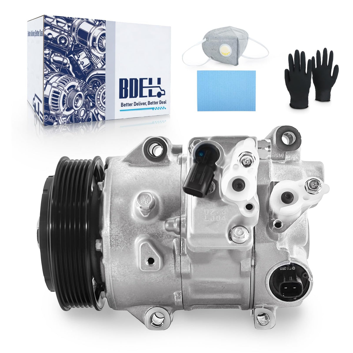 BDELI compressor front view showing fitment and durable construction benefit