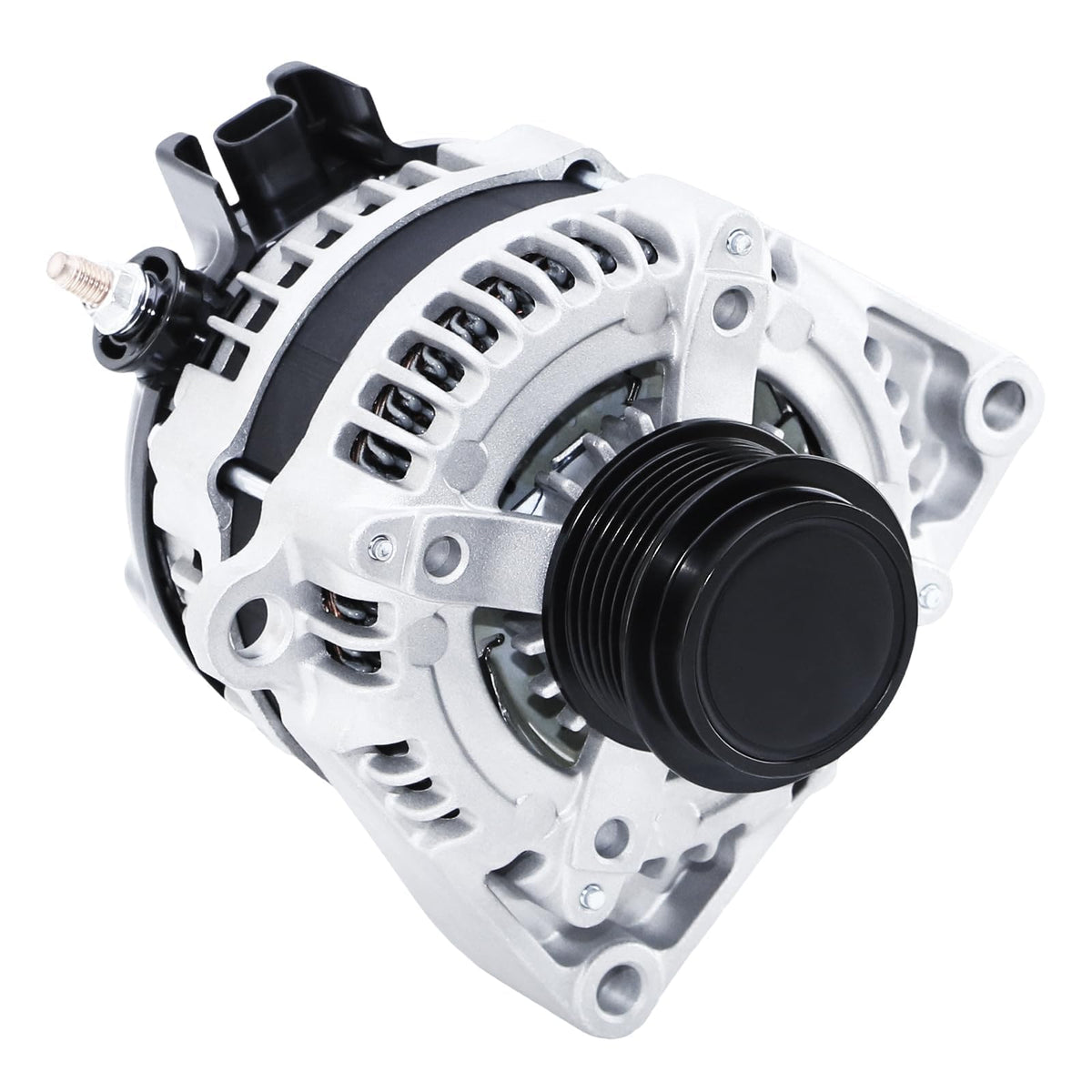 BDELI alternator front view showing mounting points and clean finish for easy installation