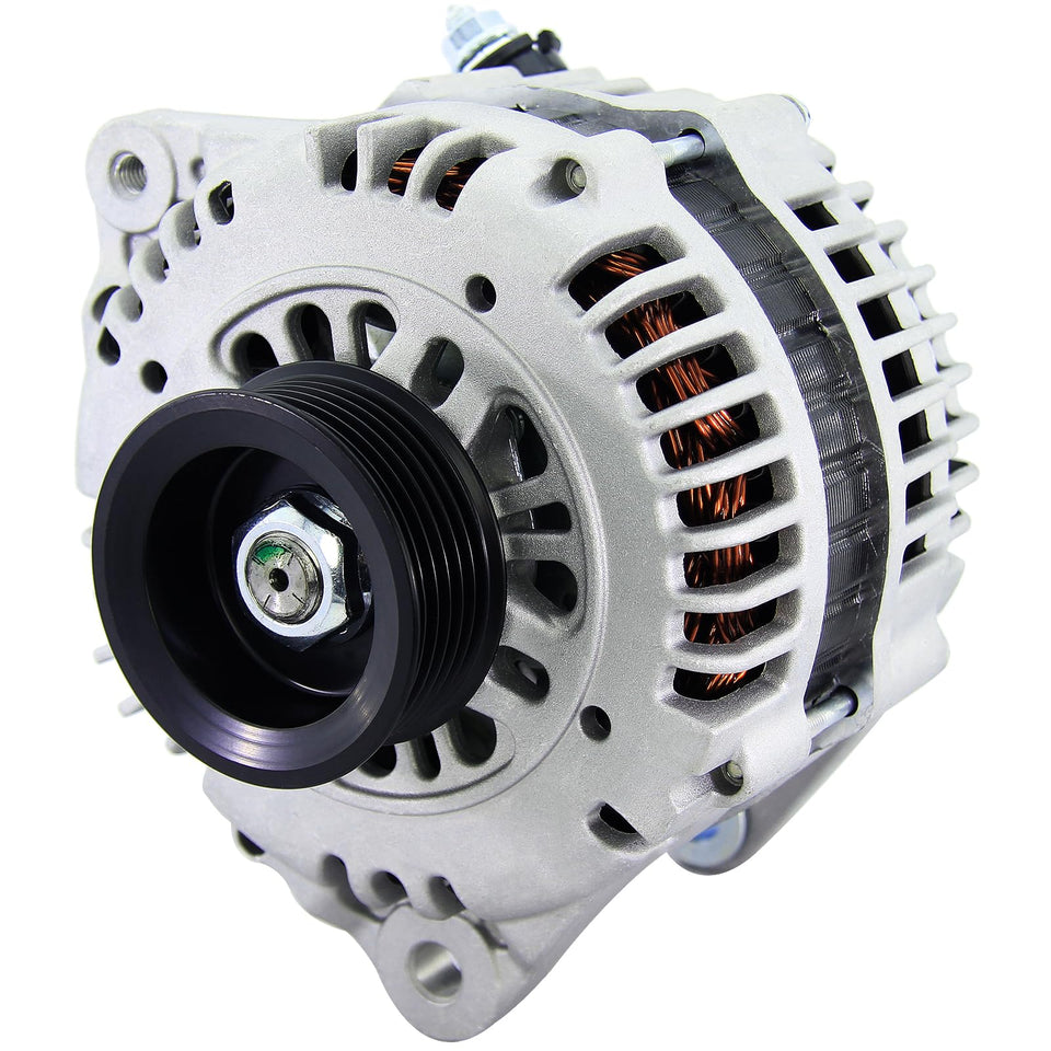 BDELI alternator front view showing mounting points and durable housing for easy replacement
