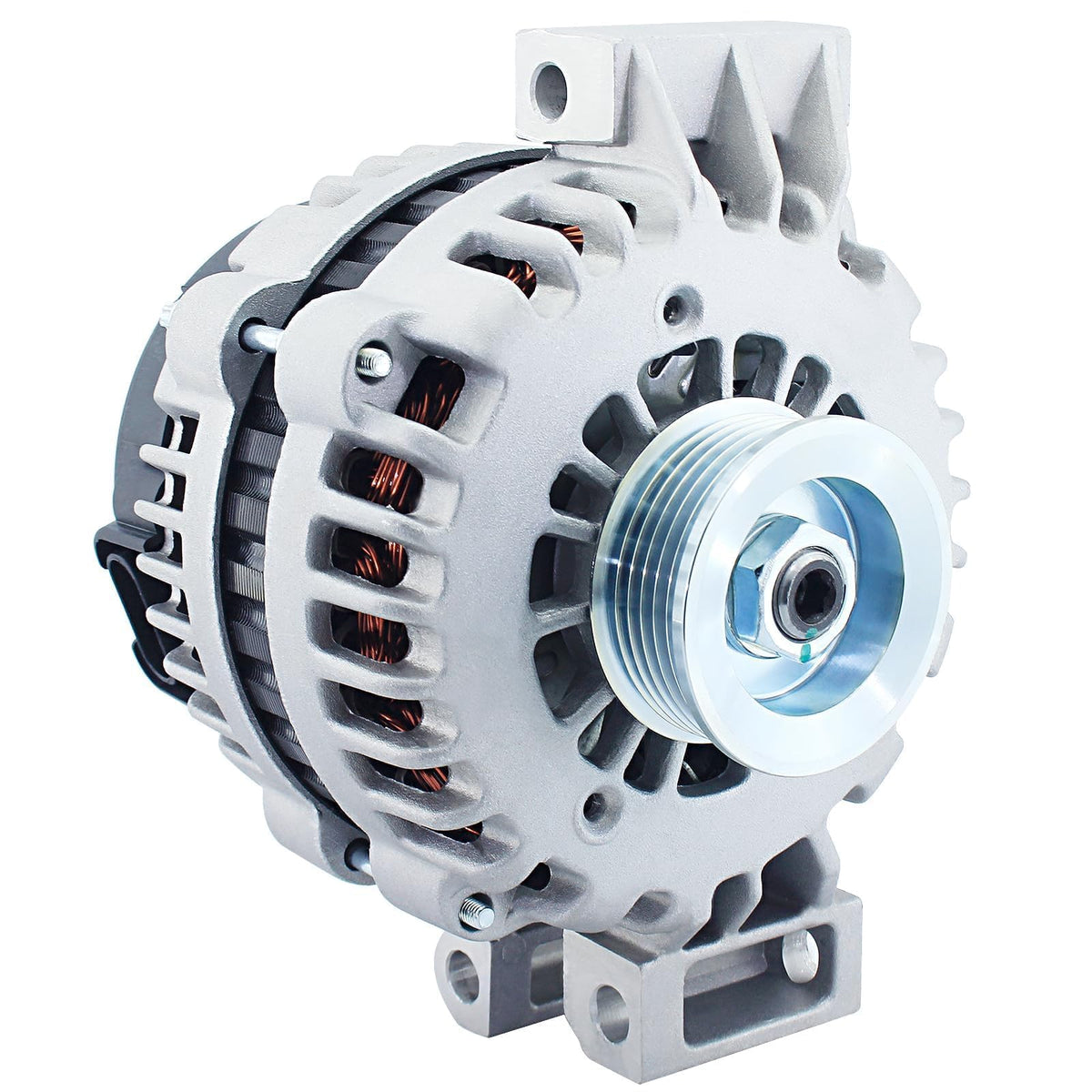 BDELI alternator front view showing mounting points and clean finish for easy fitment