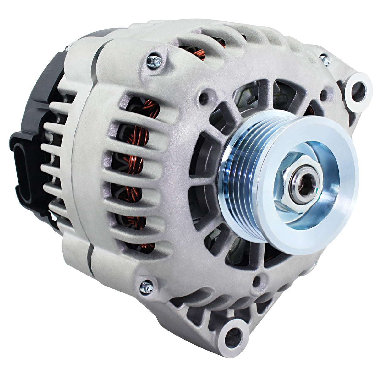 BDELI alternator front view showing mounting points and clean finish for easy fit