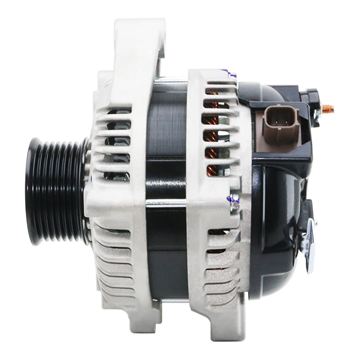 BDELI alternator 7-groove pulley close-up showing precise grooves for belt fit
