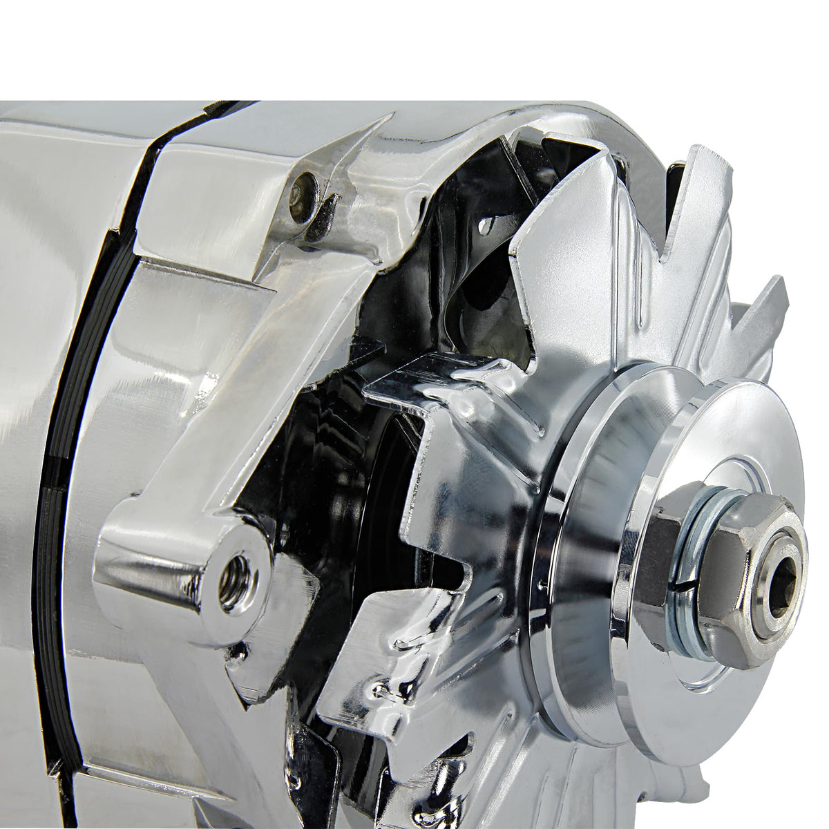 BDELI alternator close-up of regulator and single-wire connector highlighting straightforward hookup and reliability