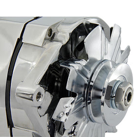 BDELI alternator close-up of regulator and single-wire connector highlighting straightforward hookup and reliability