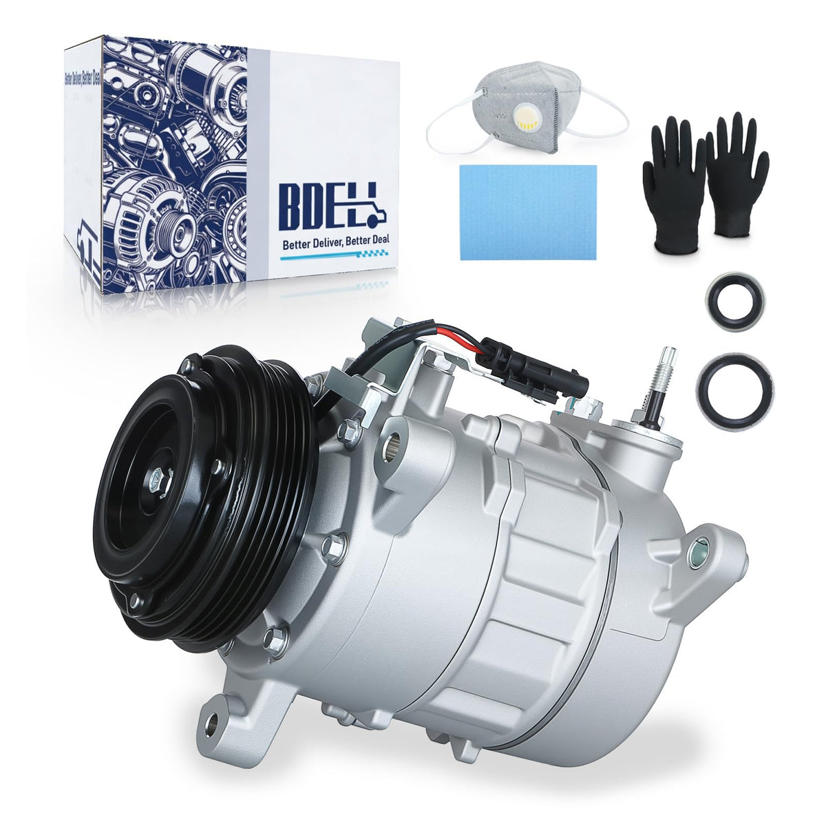 BDELI compressor front view showing mounting pattern and direct-fit benefit