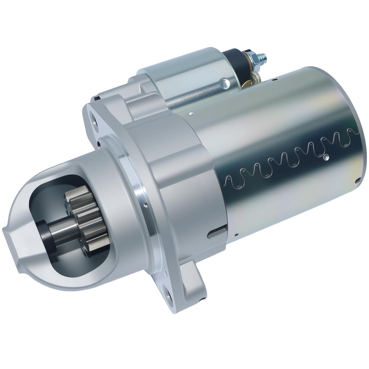 BDELI starter motor front view showing mounting points and reliable fit