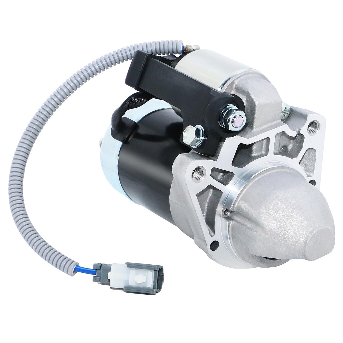 BDELI starter motor front view showing mounting points and improved fit