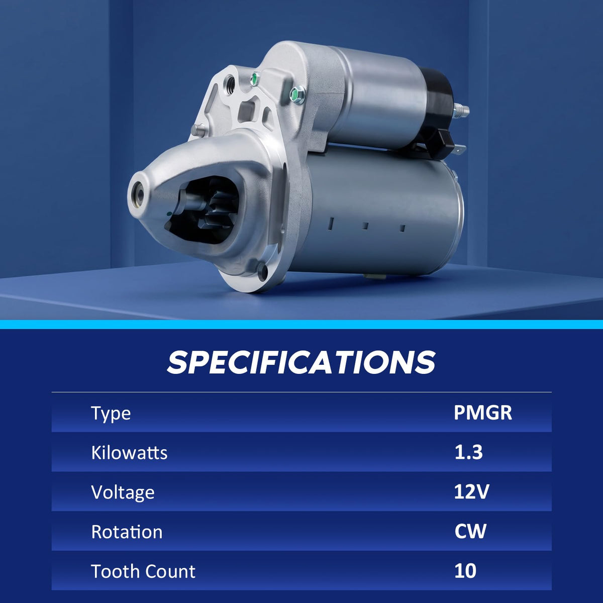 BDELI starter pinion closeup showing 10-tooth gear for precise engagement benefit