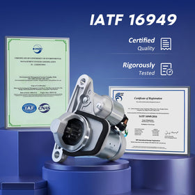 BDELI starter label showing ISO and IATF certification for manufacturing quality