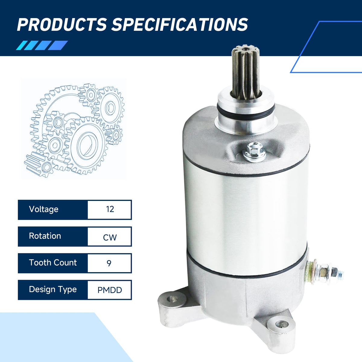 BDELI starter side angle displaying mounting flange for accurate direct-fit installation