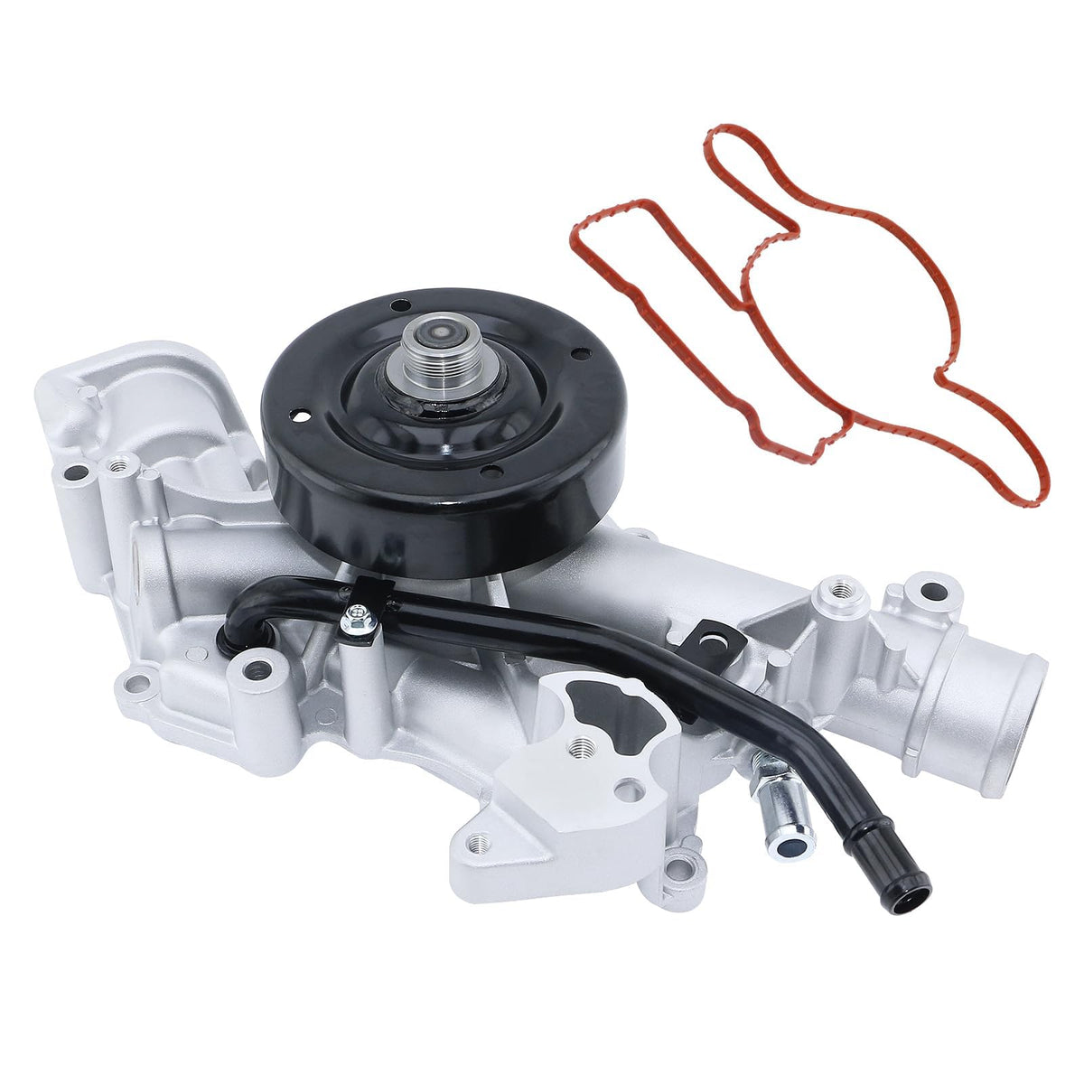 BDELI water pump front view showing mounting flanges and pulley for exact fit