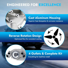 BDELI water pump side profile highlighting housing design and secure mounting benefits