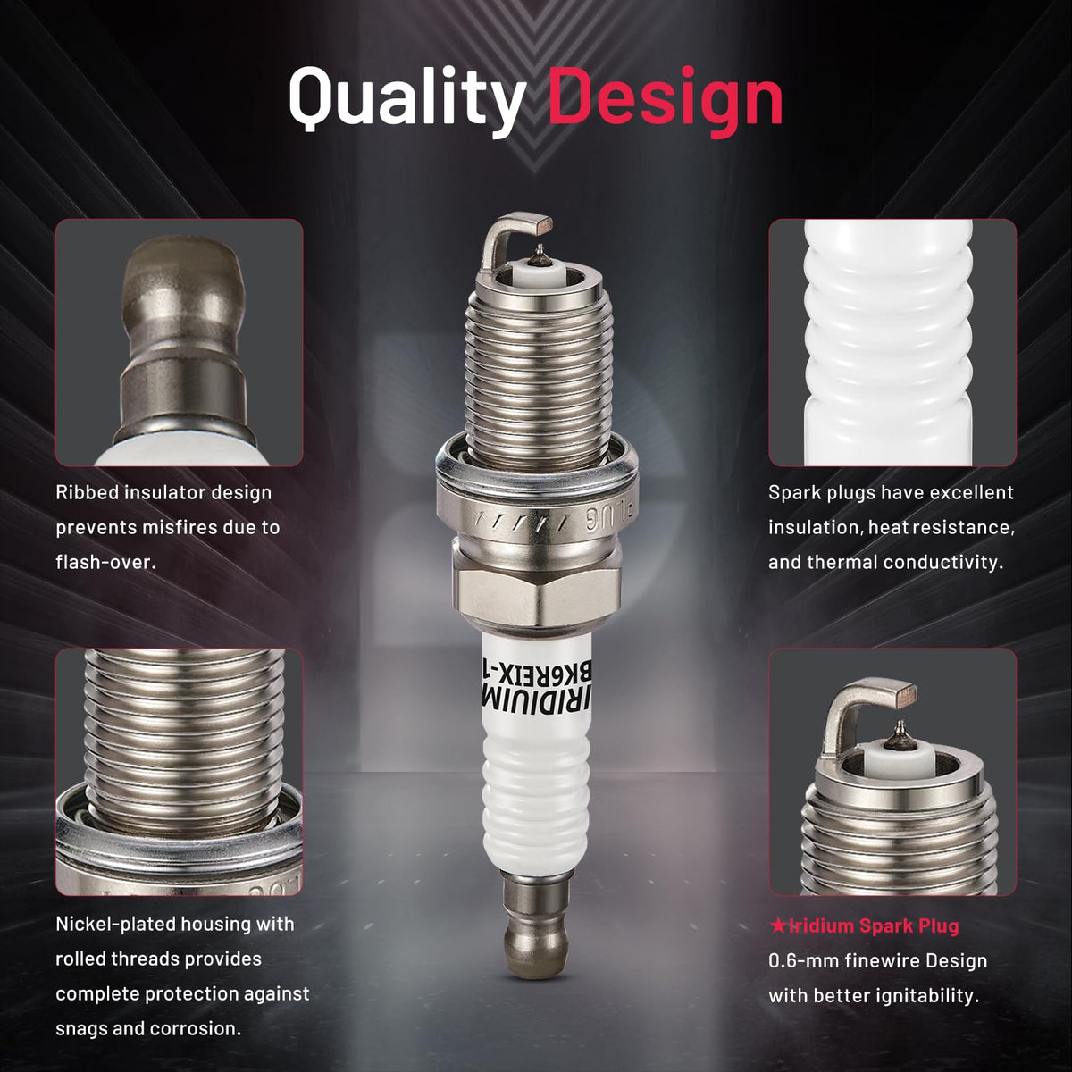 BDFHYK close-up iridium electrode highlighting improved ignition reliability