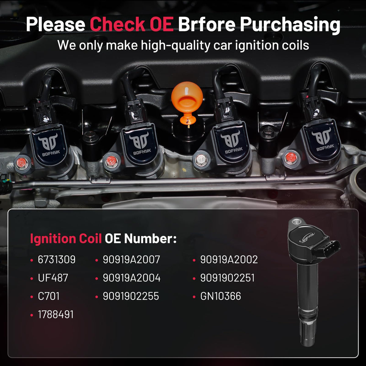 BDFHYK coil electrical terminal detail showing precision contacts for reliable spark