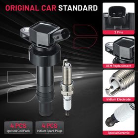 BDFHYK coils and plugs laid out as complete four-piece replacement kit for easy swap