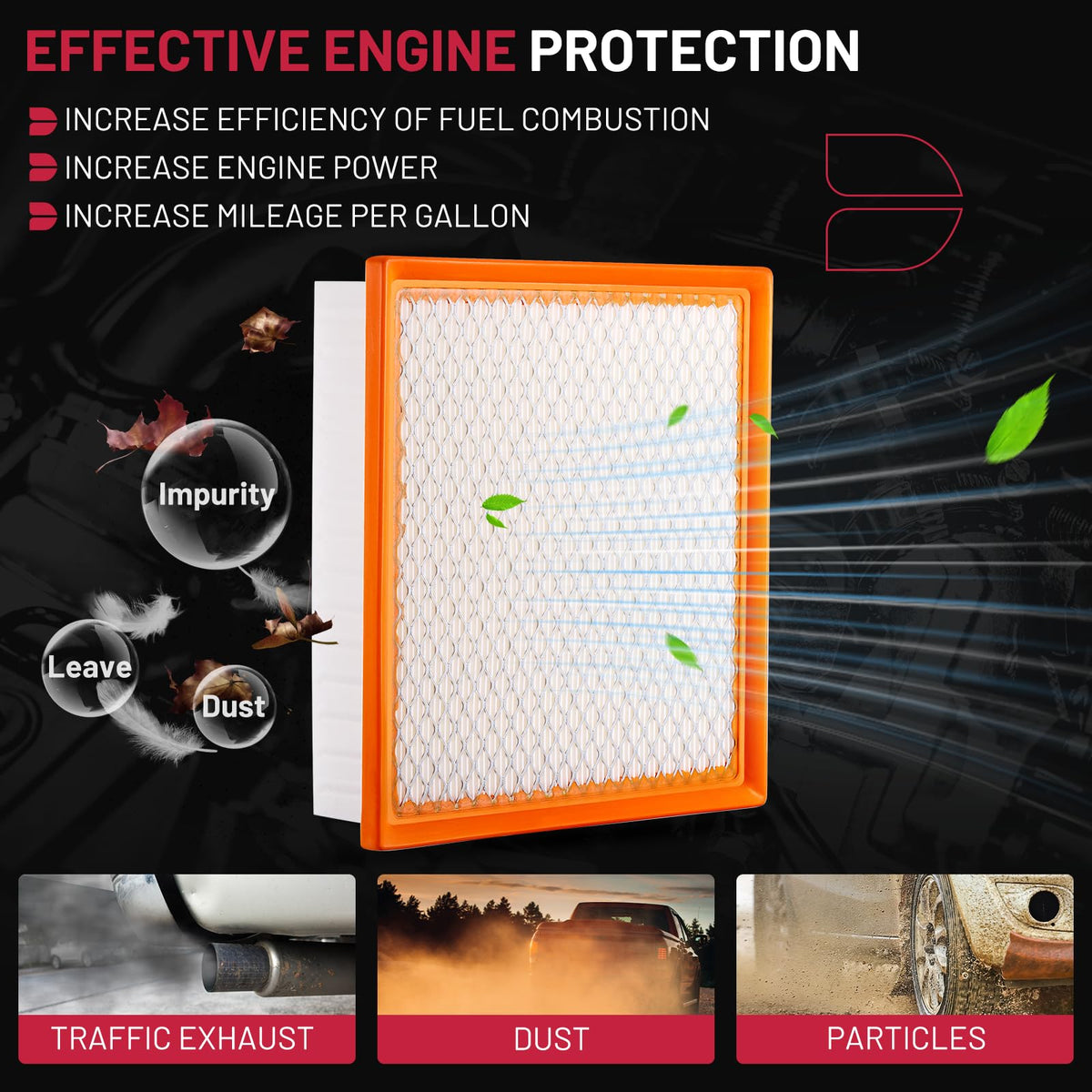 BDFHYK engine air filter pleated media close-up for improved airflow protection