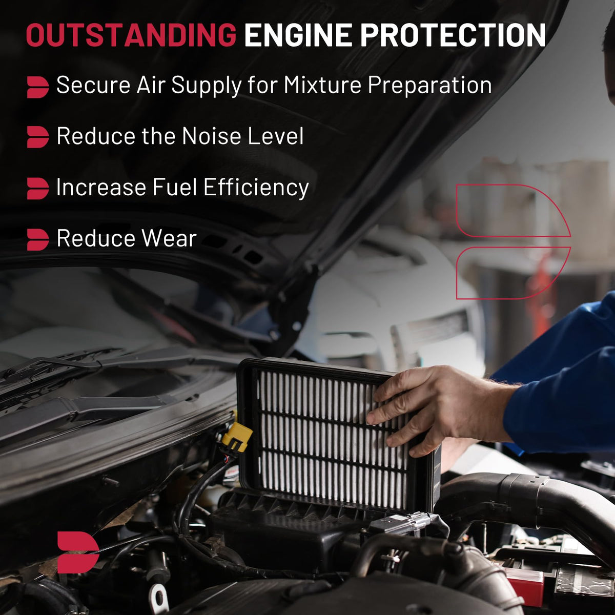 BDFHYK filters installed in engine housing showing easy-install benefit