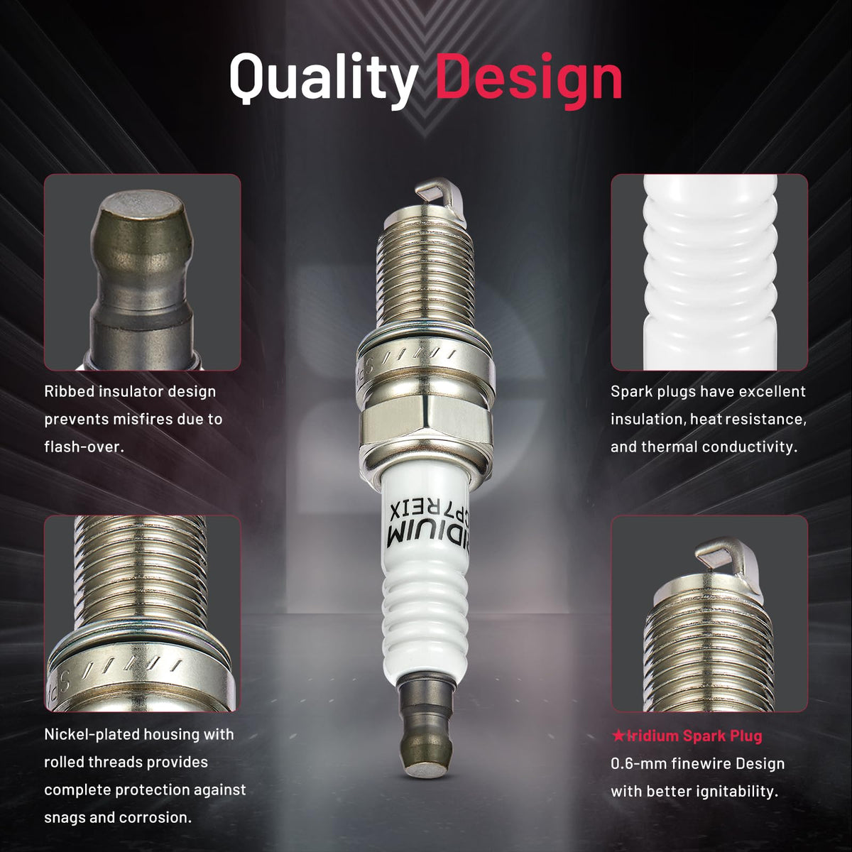 BDFHYK full set of four plugs displayed flat for quick visual part confirmation