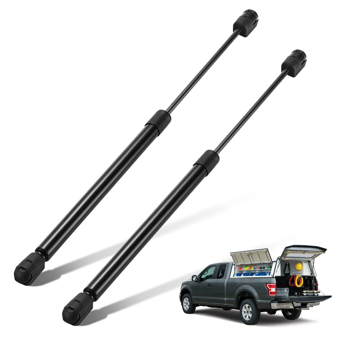 BDFHYK front view of the two gas struts showing length and finish, clear identification benefit