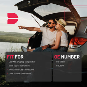 BDFHYK installed on a camper shell rear window demonstrating controlled lift and convenience benefit