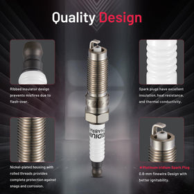 BDFHYK set of four spark plugs arranged to show complete replacement benefit