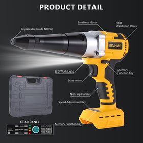 BDJHMP rivet gun setting a rivet on sheet metal showing clean, consistent sets