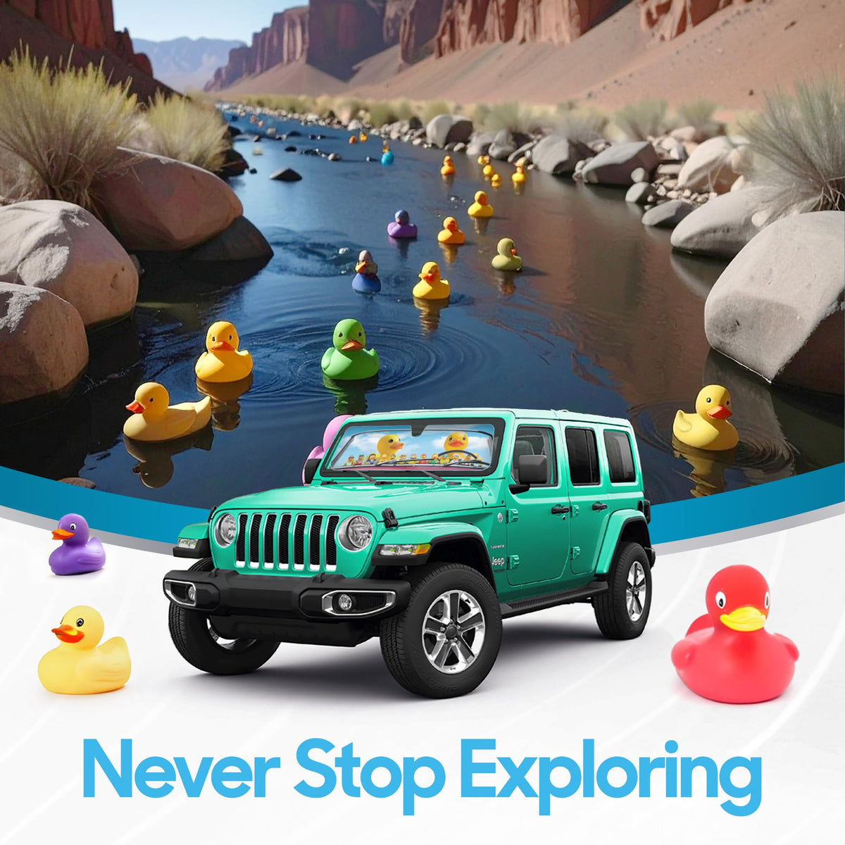 BDK Duck Duck Jeep next to tape measure demonstrating the 53 by 16.5 inch fit