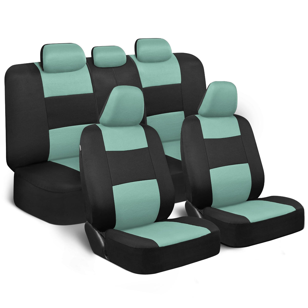BDK front seat cover mint on black showing tailored fit and protection