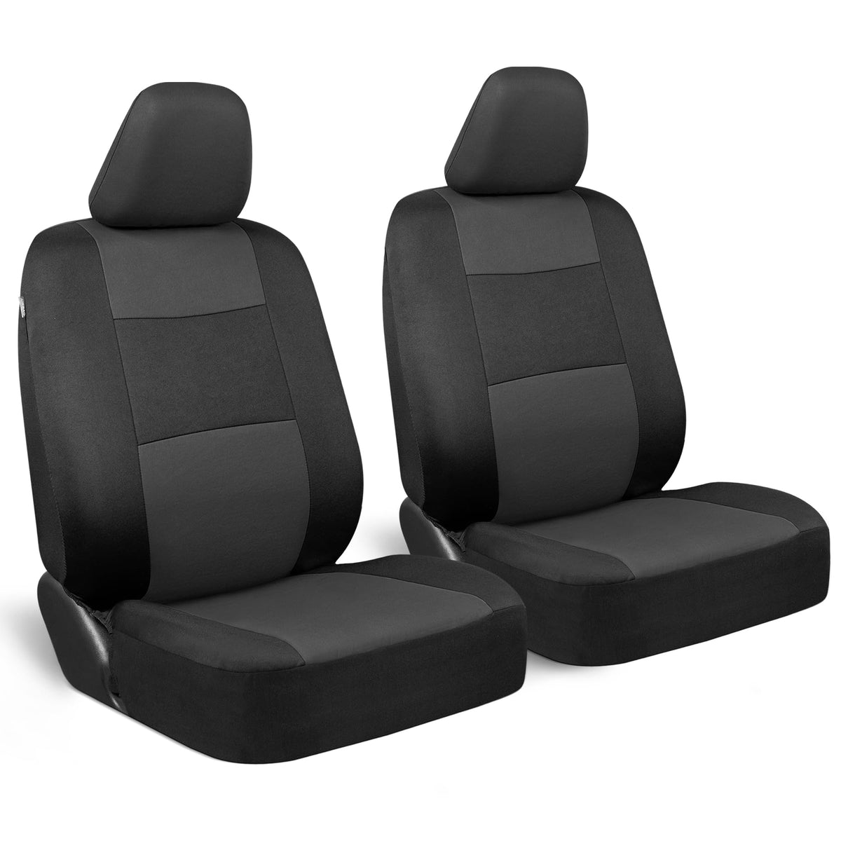 BDK front seat covers front view showing charcoal-black protection and modern styling