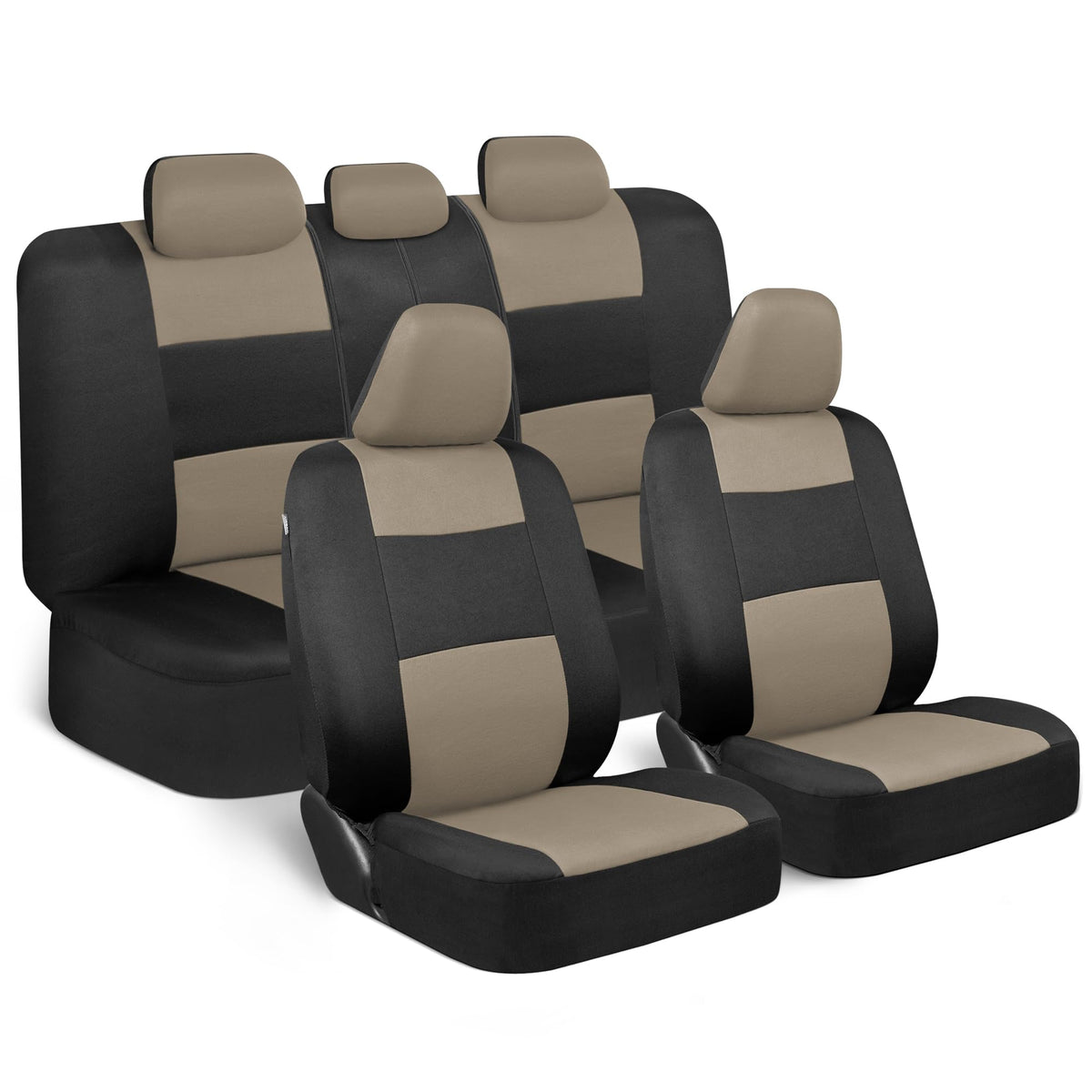 BDK front seat covers light beige on black showing clean fit and style