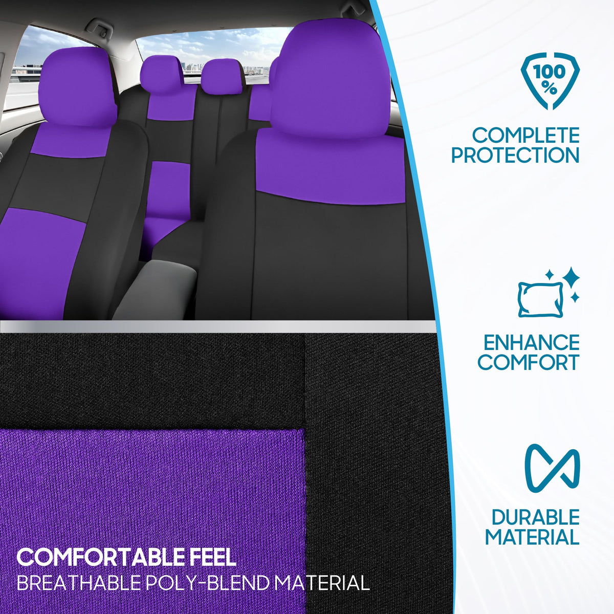 BDK headrest covers detail showing snug fit and coordinated color accent