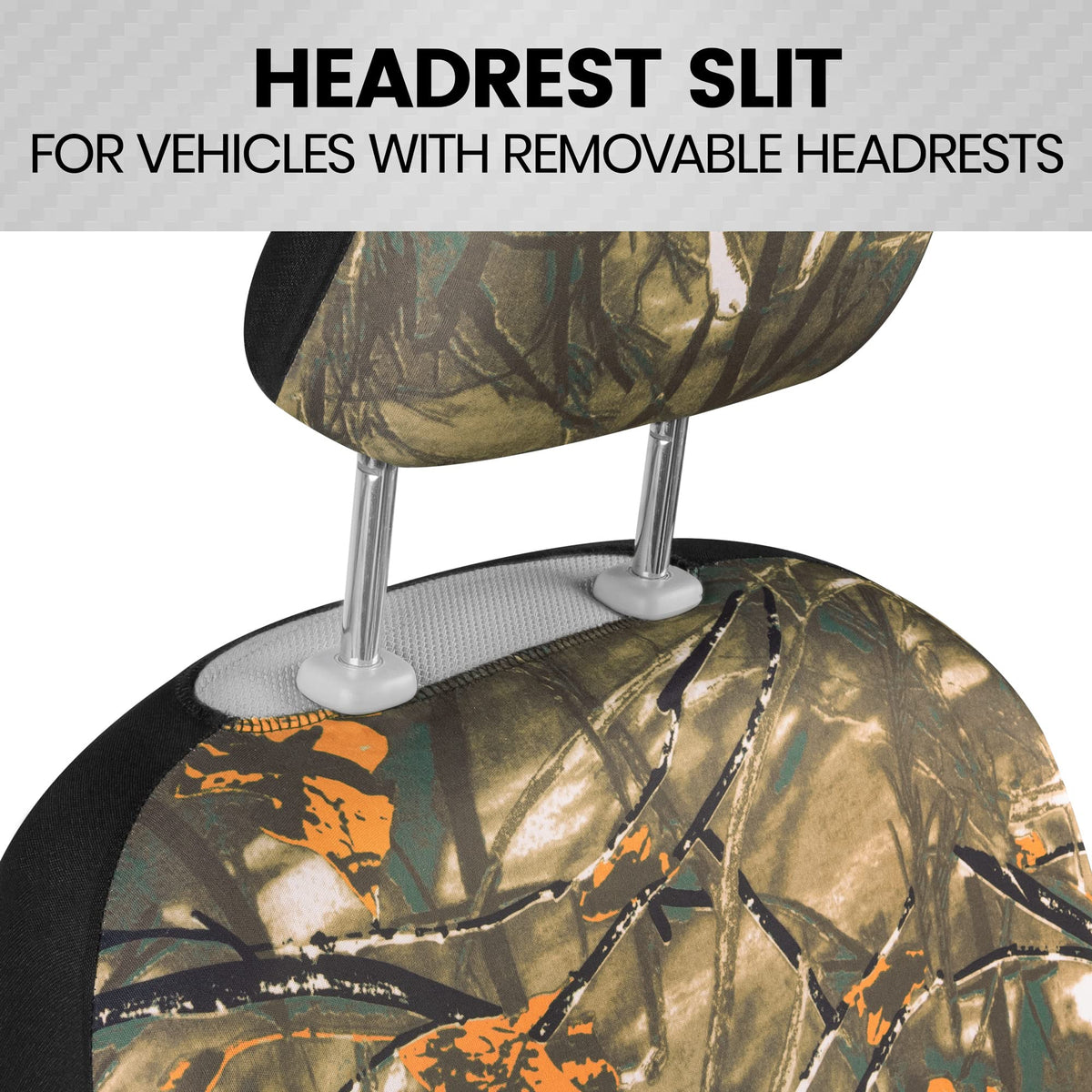 BDK headrest close-up showing camo print and reinforced seams