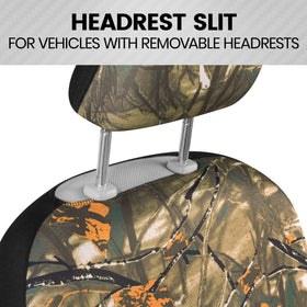 BDK headrest close-up showing camo print and reinforced seams