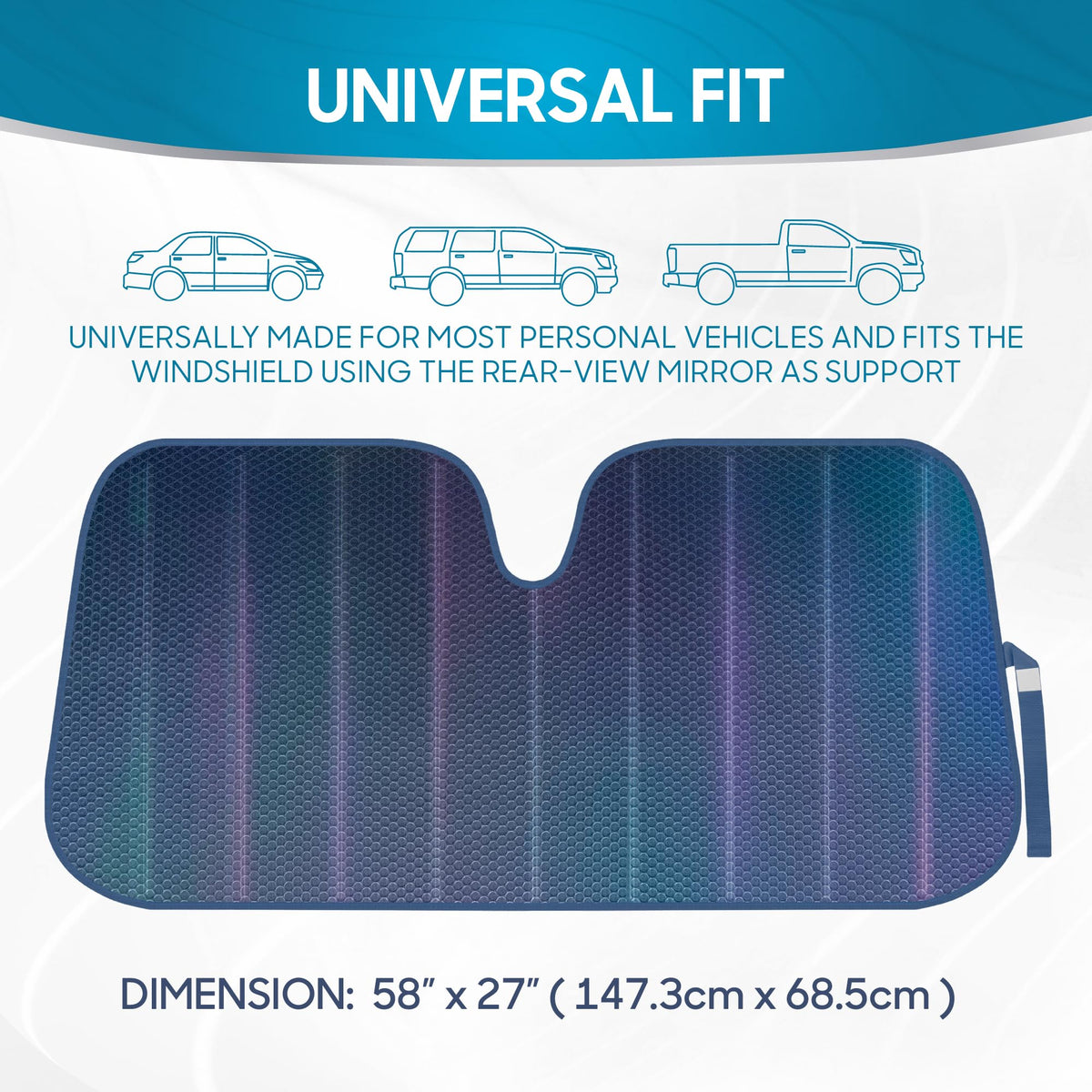 BDK sunshade in parked car scene blocking sun and protecting dash