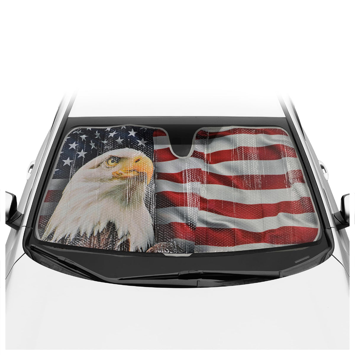 bdk patriotic eagle front overview showing flag design and full windshield coverage benefit cooling