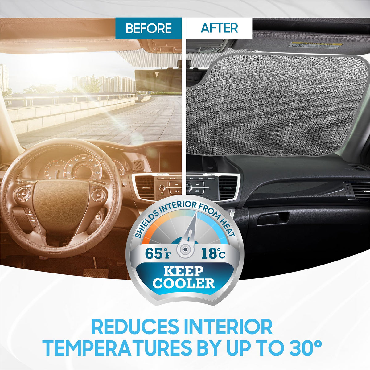 bdk patriotic eagle in vehicle installed on windshield demonstrating quick setup and shade benefit